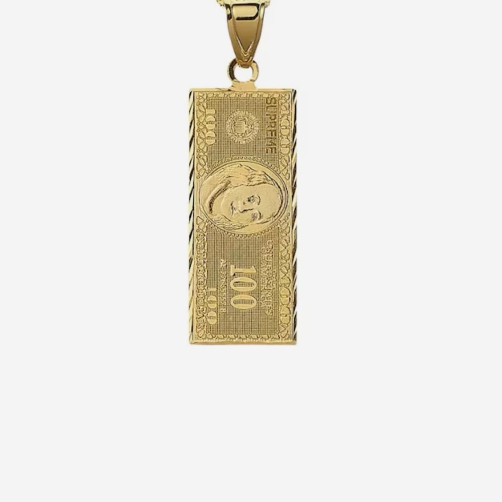 Authentic SUPREME 14K Solid Gold $100 Bill Dollar Pendant